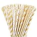 ALINK Biodegradable Gold Paper Straws Bulk Pack of 100 Metallic Foil StripedWaveHeartStar Straws for Birthday Wedding BridalBaby Shower Celebrations and Party Supplies - Image 1