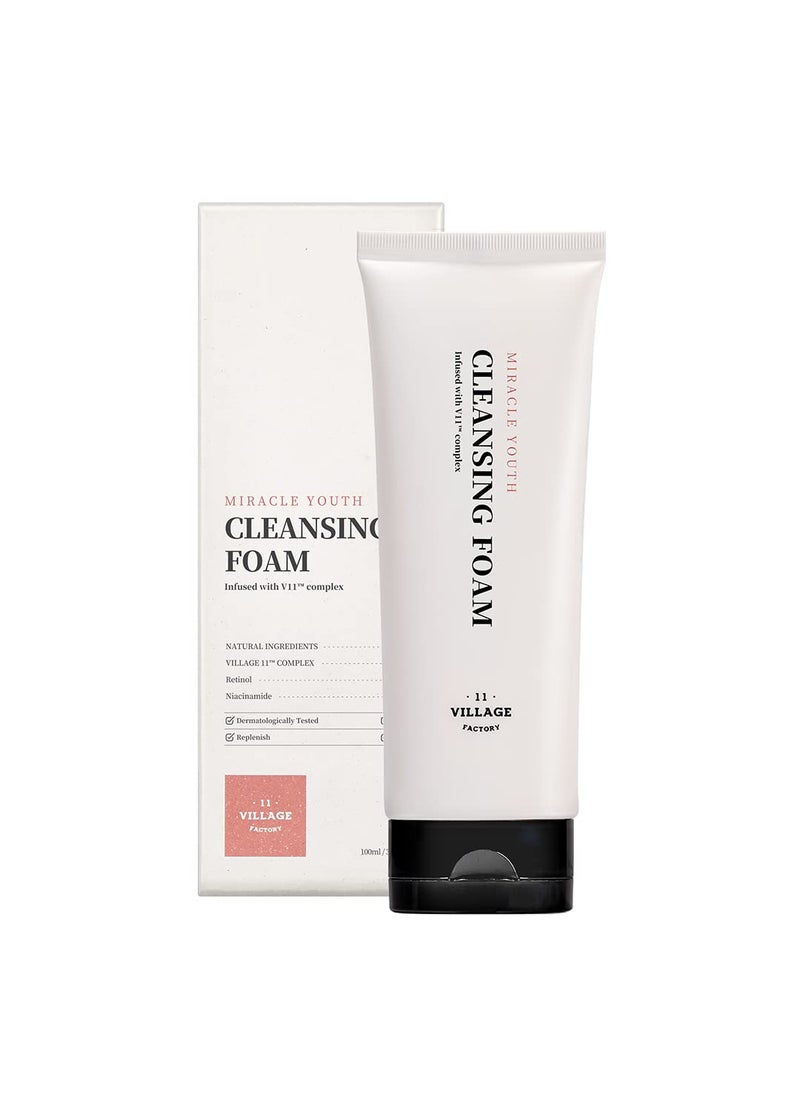 VILLAGE11FACTORY - Miracle Youth Cleansing Foam Korean Face Wash Retinol Niacinamide Creamy and Mild Vegan Formula338 fl oz100ml - Image 1