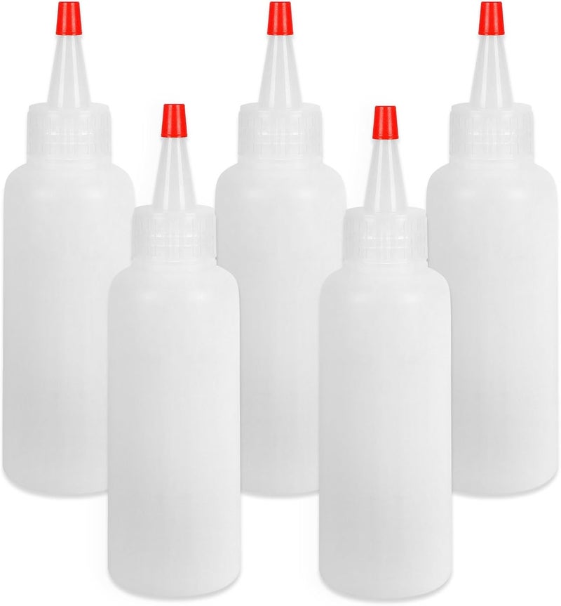 Ninsula 5Pcs Squeeze Bottles, 4 Oz Plastic Condiment Squeeze Bottles with Red Twist Top Cap, Empty Squeeze Bottles for Sauces, Ketchup, Mustard, Syrup, Oil, Dressings, Travel, Lab, and Crafts - Image 1