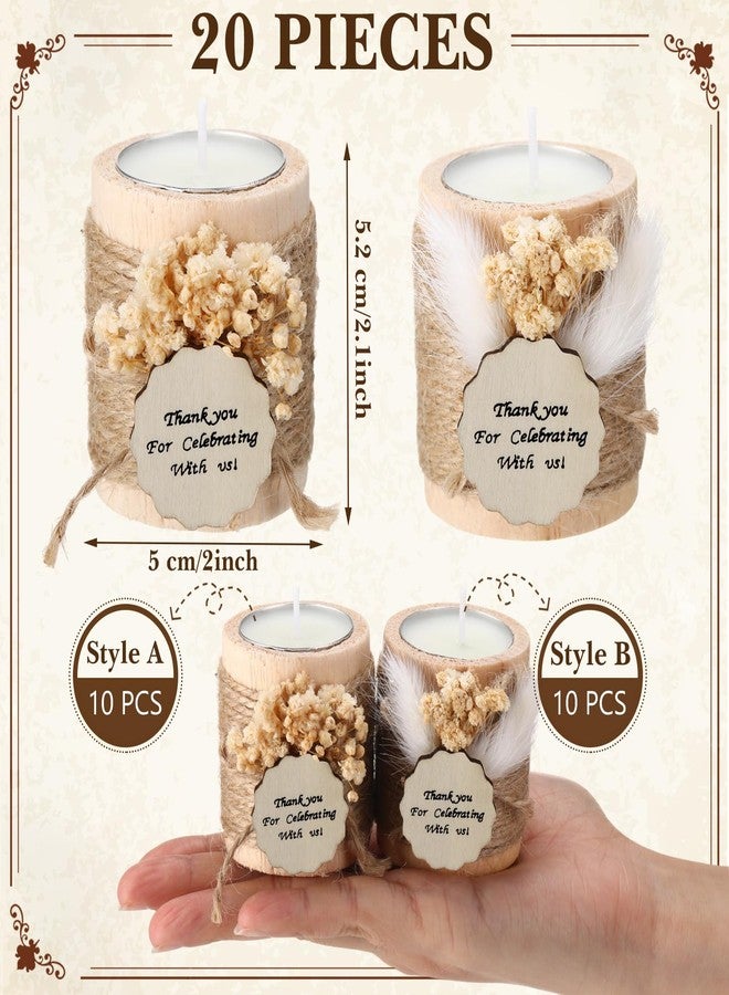 MTLEE 20 Sets Baptism Candle Favors for Guests Wooden Candle Holders with Tealight Candles Tags and Gift Boxes for Baptism Wedding Party Baby Shower Souvenirs(Beige,Thank You) - Image 2