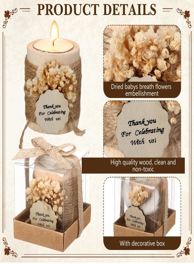 MTLEE 20 Sets Baptism Candle Favors for Guests Wooden Candle Holders with Tealight Candles Tags and Gift Boxes for Baptism Wedding Party Baby Shower Souvenirs(Beige,Thank You) - Image 5