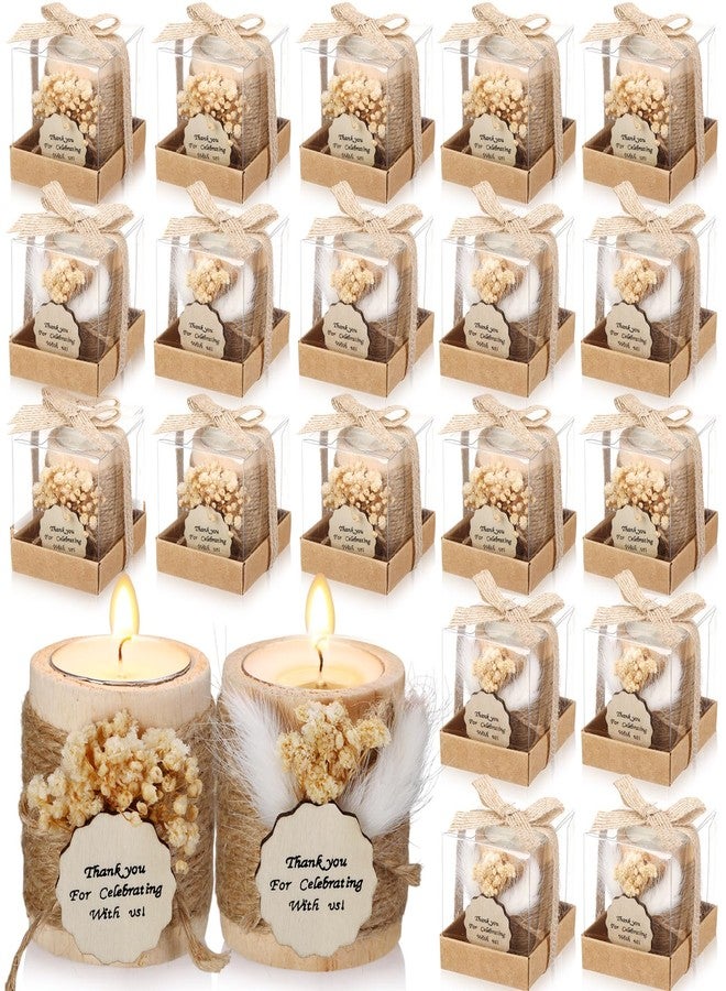 MTLEE 20 Sets Baptism Candle Favors for Guests Wooden Candle Holders with Tealight Candles Tags and Gift Boxes for Baptism Wedding Party Baby Shower Souvenirs(Beige,Thank You) - Image 1