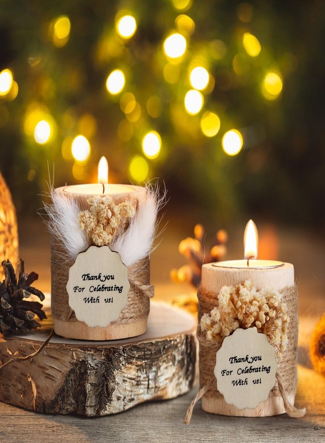MTLEE 20 Sets Baptism Candle Favors for Guests Wooden Candle Holders with Tealight Candles Tags and Gift Boxes for Baptism Wedding Party Baby Shower Souvenirs(Beige,Thank You) - Image 3