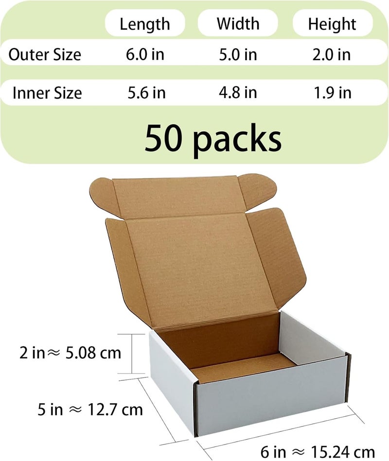 KIAECHWU White Shipping Boxes6x5x2 inch 50 Pack,Corrugated Boxes Mailer Packaging for Mailing Small Business，E-Commerce Gift Boxes for Wrapping Present Moving Storage Heavy Duty Recycled Cardboard Boxes - Image 5