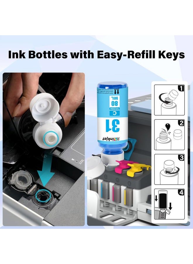 Osinkjet 31 Ink Bottle Set, 32XL Black Ink Bottle Compatible for HP Smart Tank 7602 6001 5101 5000 7300 7301 520 580, 31 32 XL Ink Bottles Set for Smart Tank Plus 651 551 Refill - Image 4