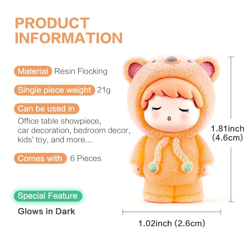 Agniphant Glow Cute Aesthetic Home Decor Set of 6 - Mini Bear Girl Show Pieces, Living Room Bedroom Office Desk Car Decoration Resin Craft Figurines Decorative Items for Cute Home Decor Aesthetic Girls Gift - Image 3