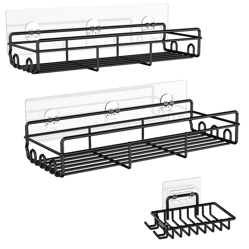 Moforoco Shower Caddy Basket Shelf with Soap Holder, No Drilling Traceless Adhesive Shower Wall Shelves, Rustproof Bathroom Shower Storage Organizer - Image 2