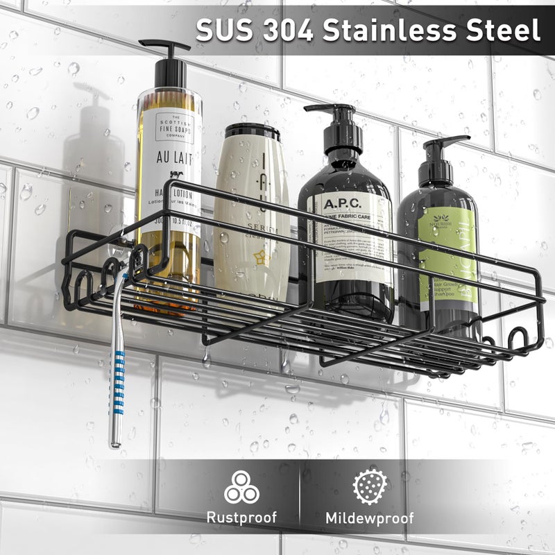 Moforoco Shower Caddy Basket Shelf with Soap Holder, No Drilling Traceless Adhesive Shower Wall Shelves, Rustproof Bathroom Shower Storage Organizer - Image 3