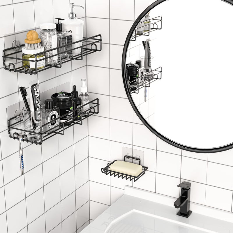 Moforoco Shower Caddy Basket Shelf with Soap Holder, No Drilling Traceless Adhesive Shower Wall Shelves, Rustproof Bathroom Shower Storage Organizer - Image 4