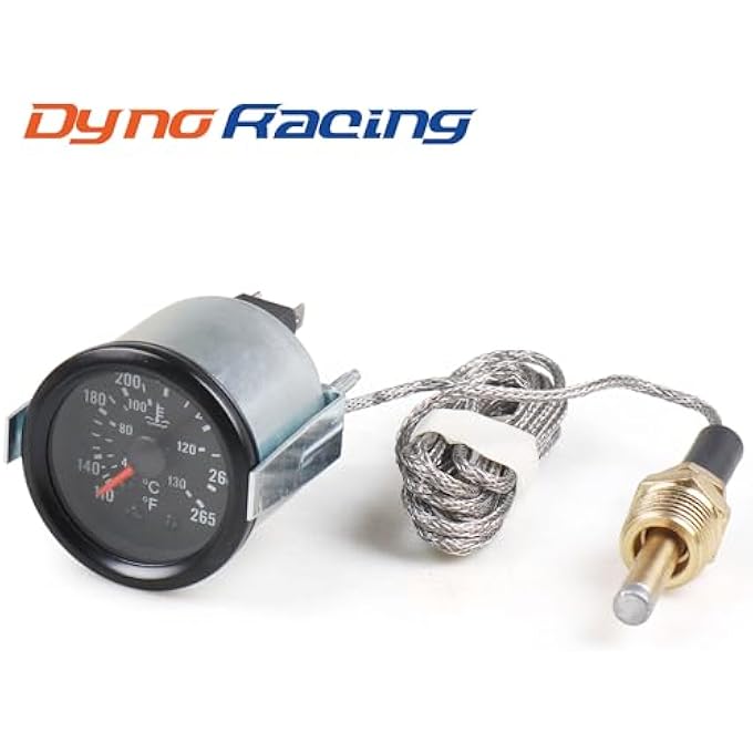 Dyno Racing 2 52 مم مؤشر ميكانيكي مقياس درجة حرارة الماء درجة حرارة الماء 12 فولت مقياس درجة الحرارة ضوء أصفر عداد السيارة مع مستشعر Npt 12 - Image 3