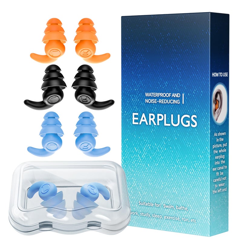 QQJOYCCI Waterproof Swimming Ear Plugs for Adults, 3 Pairs Reusable Silicone Swimmer Earplugs, Ear Protection for Showering Swimming Bathing Surfing and Other Water Sports - Image 1