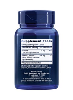 لايف إكستنشن Life Extension Acetyl-L-Carnitine, Acetyl-L-Carnitine, فيتامين سي, صحة الدماغ والمزاج والأعصاب, طاقة الخلايا, إمداد لمدة 3 أشهر, خالي من الجلوتين, غير معدّل وراثيًا, نباتي, 100 كبسولة  - Image 2