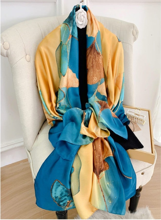 Aufeel Fashion Scarves 100% Silk Felling Scarf Long Lightweight Sunscreen Shawls Wrap for Women Hair Scarves, Luxurious Blue, L - Image 3