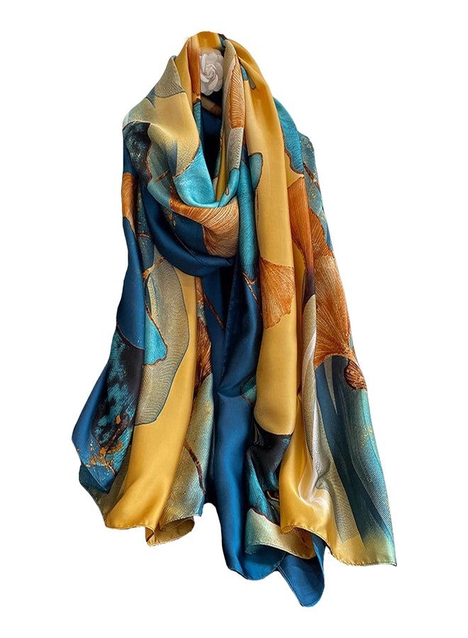 Aufeel Fashion Scarves 100% Silk Felling Scarf Long Lightweight Sunscreen Shawls Wrap for Women Hair Scarves, Luxurious Blue, L - Image 1