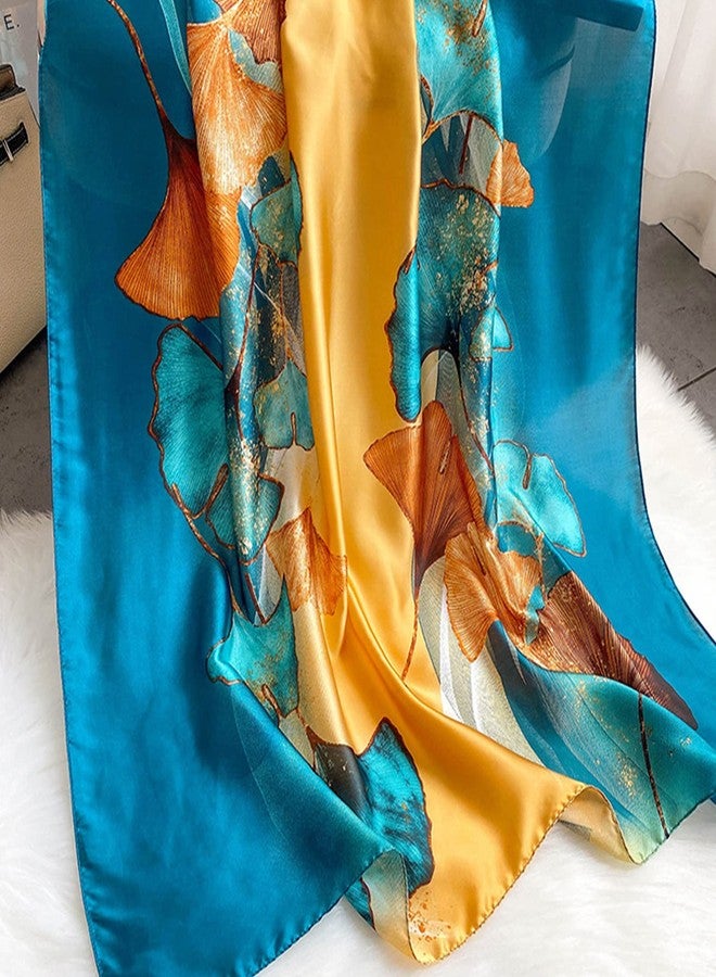 Aufeel Fashion Scarves 100% Silk Felling Scarf Long Lightweight Sunscreen Shawls Wrap for Women Hair Scarves, Luxurious Blue, L - Image 5