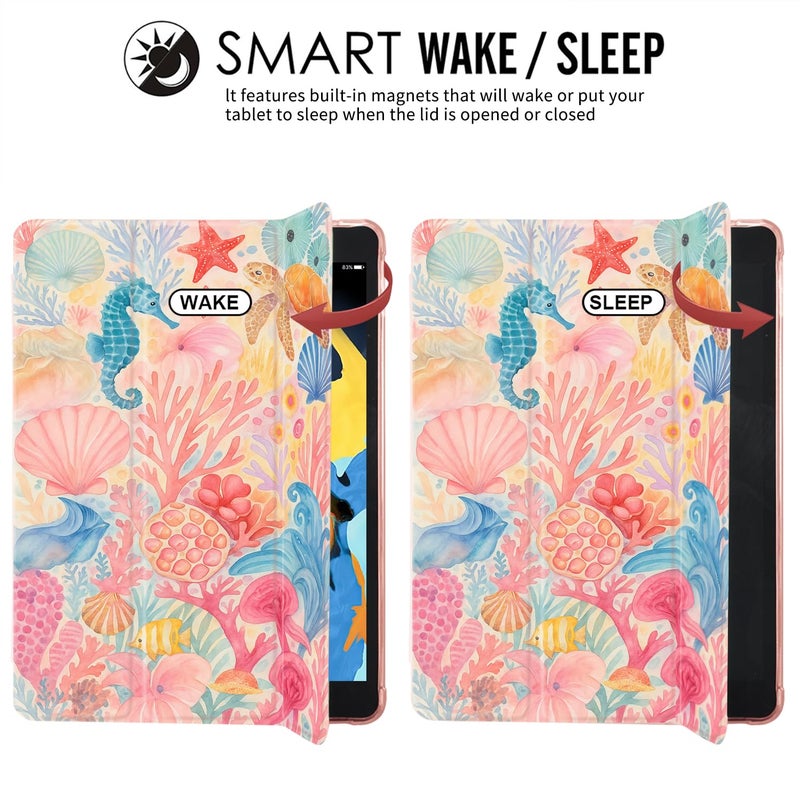 JOYLAND for iPad 10th Generation Case 10.9 inch/iPad (A16) 11th Generation 11 Inch 2025 with Pencil Holder-Auto Wake/Sleep,Starfish Pattern Anti-Scratch Shockproof Premium Folio Stand Case,Pink - Image 4