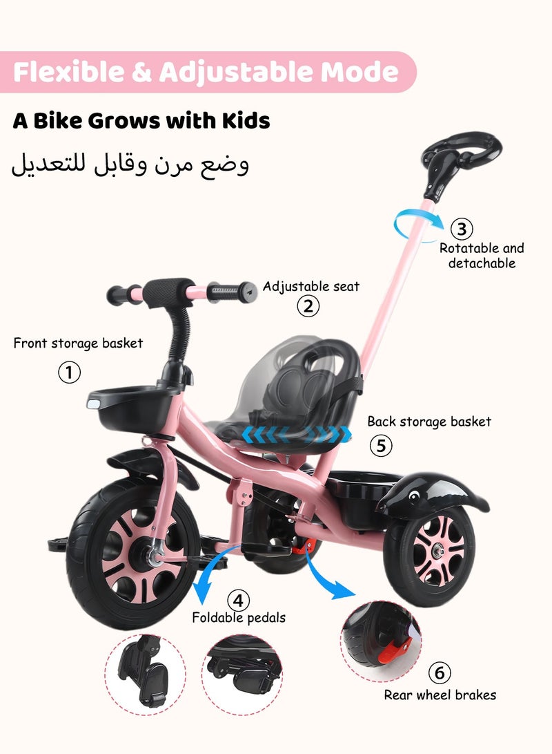 MaBaby Tricycles for Kids, with Storage Basket, Adjustable Seat and Parent Push Handle, Children Trike for 1-6 Years Boys and Girls, Balance Bike for Indoor Outdoor - Image 2