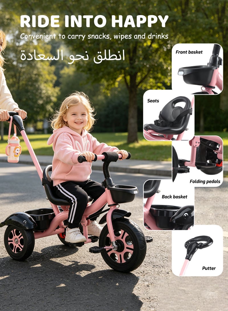 MaBaby Tricycles for Kids, with Storage Basket, Adjustable Seat and Parent Push Handle, Children Trike for 1-6 Years Boys and Girls, Balance Bike for Indoor Outdoor - Image 3