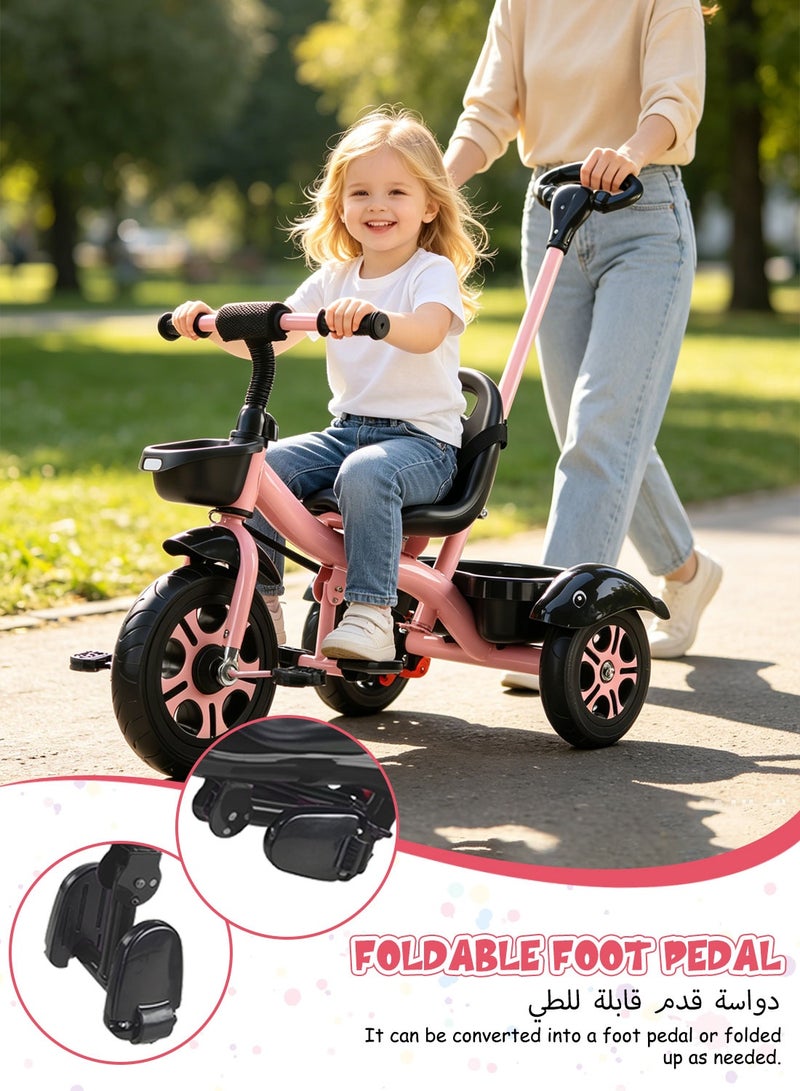 MaBaby Tricycles for Kids, with Storage Basket, Adjustable Seat and Parent Push Handle, Children Trike for 1-6 Years Boys and Girls, Balance Bike for Indoor Outdoor - Image 4