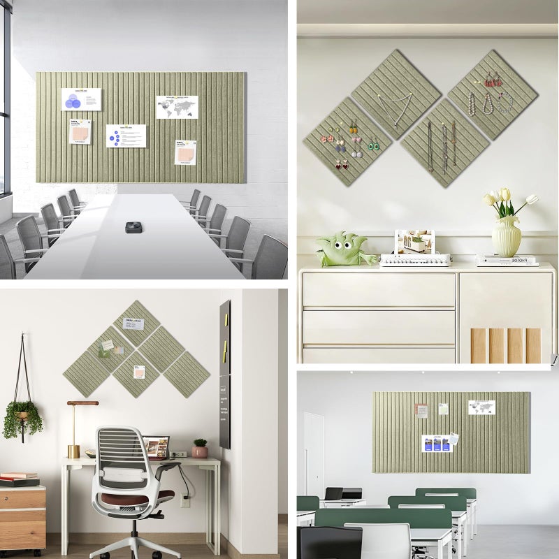 AkuDecor Large Cork Board for Office, 8 Pack Felt Wall Tiles with Slat Wall Paneling and Safe Removable Adhesive Tabs, Felt Bulletin Board Pin Board Cork Boards for Walls - Sage Green - Image 5