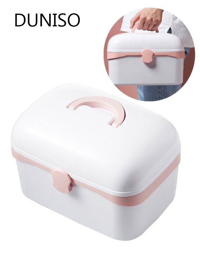 DUNISO Medicine Box Plastic Medicine Storage Box Family Emergency Kit Medical Kit 2 Layers Home First Aid Box  Child Proof Medicine Box Organizer Pill Case with Compartments and Handle - Image 1