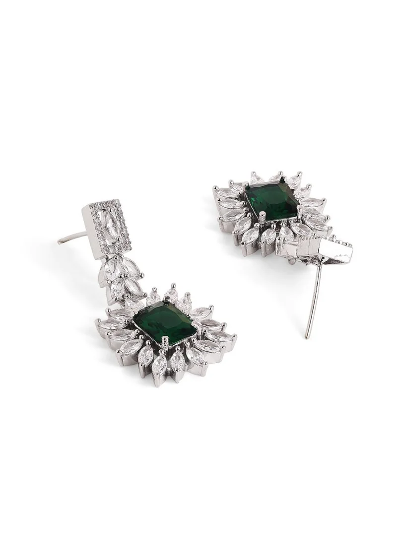 Priyaasi Studded Floral Brass Drop Earrings