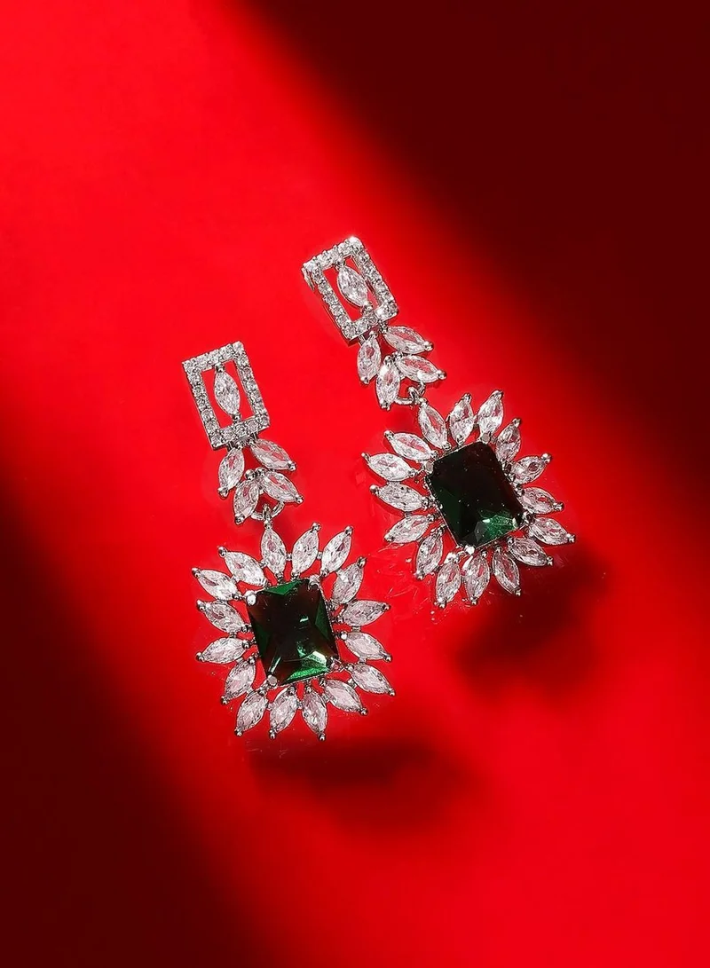 Priyaasi Studded Floral Brass Drop Earrings