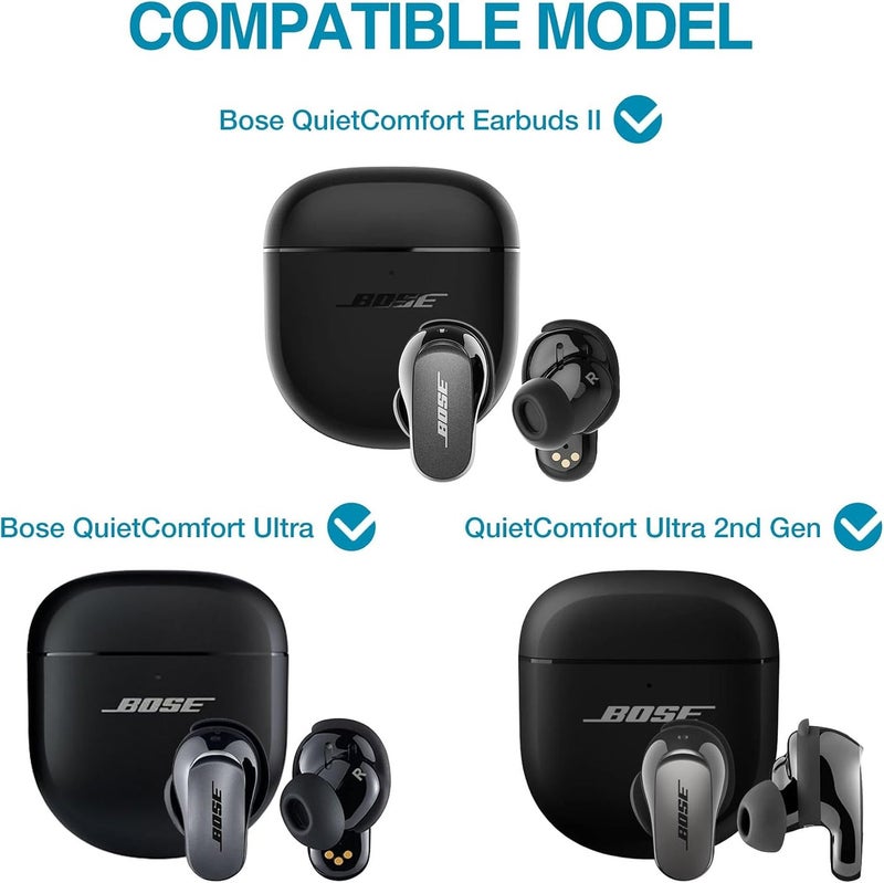 جيكريا أغطية واقية من SURITCH لسماعات الأذن Bose QuietComfort Earbuds II 2022 / QuietComfort Ultra/Ultra سماعات الجيل الثاني، غطاء حماية مقاوم للصدمات لسماعات Bose QC ii 2 وUltra، مع ملحقات الغطاء وحلقة تثبيت على المفاتيح، باللون الكحلي - Image 3