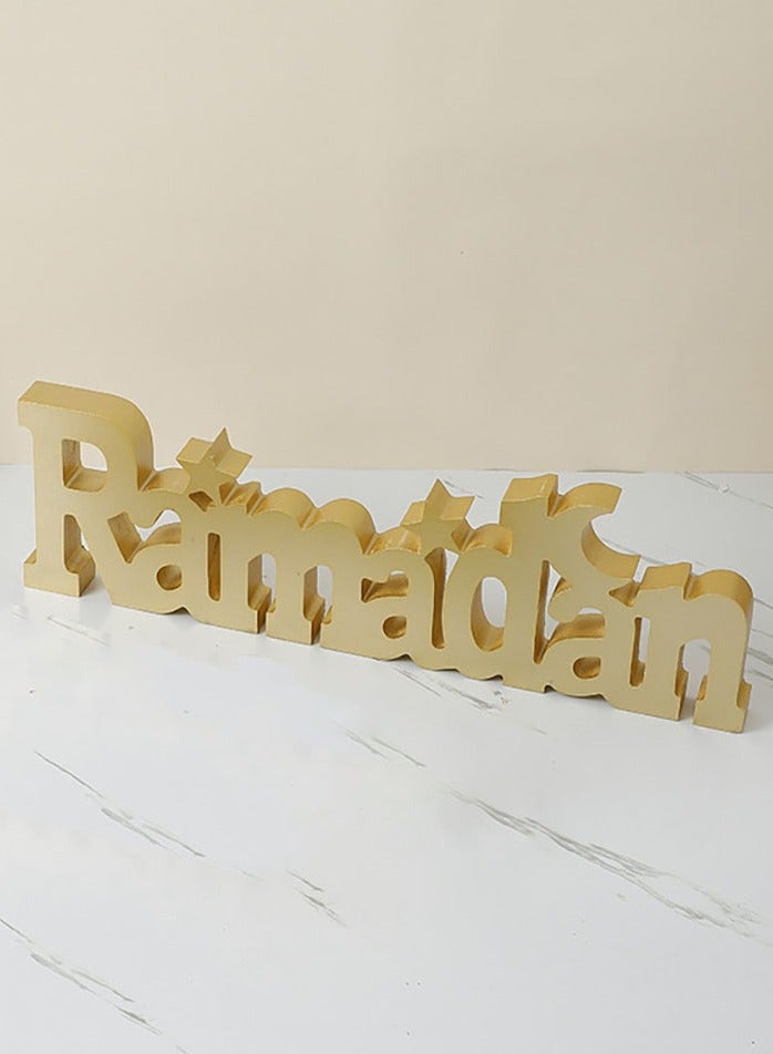 VUCATIN Ramadan Table Top Decoration Wooden Acrylic Islamic Tabletop Decors | Ramadan Kareem and Eid Mubarak Decoration | Islamic Muslim Gifts | Ramadan Eid Decoration | (Ramadan, Gold) -40x12x2.5cm - Image 1