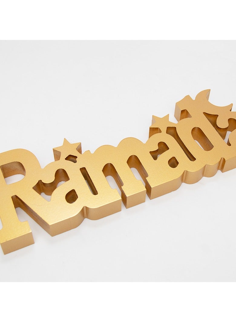VUCATIN Ramadan Table Top Decoration Wooden Acrylic Islamic Tabletop Decors | Ramadan Kareem and Eid Mubarak Decoration | Islamic Muslim Gifts | Ramadan Eid Decoration | (Ramadan, Gold) -40x12x2.5cm - Image 2