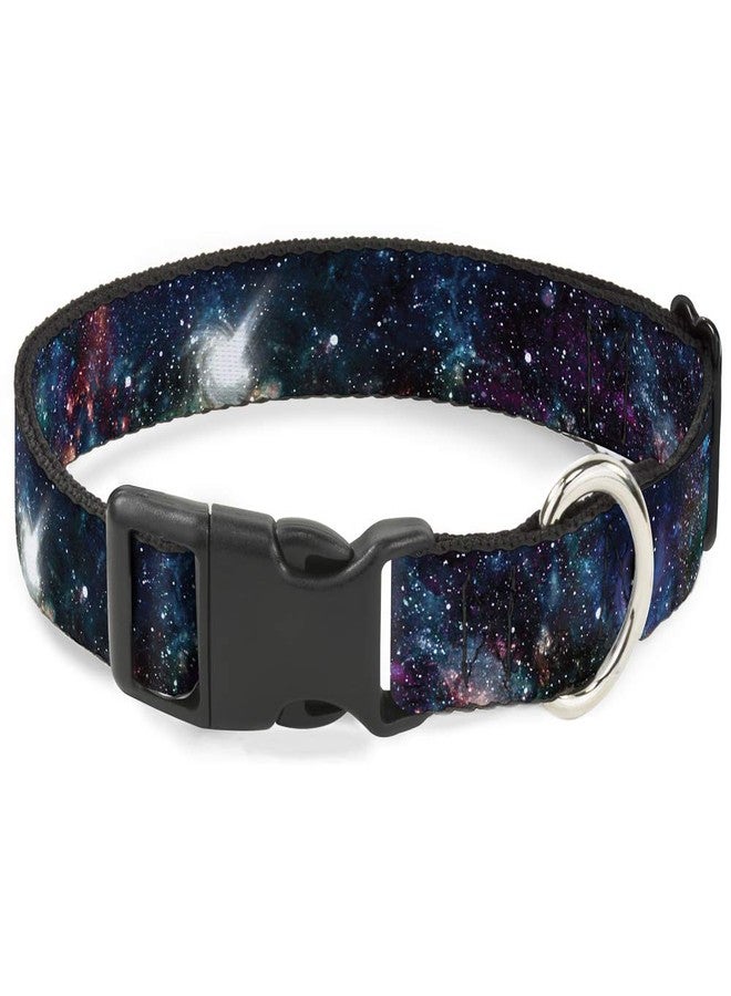 Buckle Down Dog Collar Plastic Clip Galaxy Collage 15 to 26 Inches 1.0 Inch Wide, Multicolor - Image 1