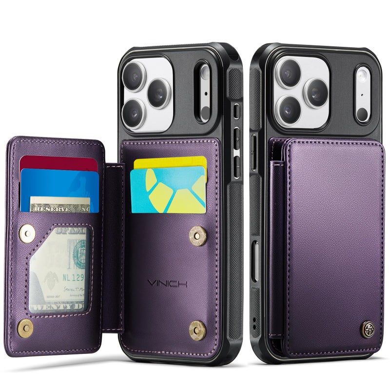 Vinich for iPhone 17 Pro Wallet Case with Card Holder, RFID Blocking Credit Slots Kickstand Shockproof Phone Cover Fit for iPhone 17 Pro 6.3" Purple - Image 1