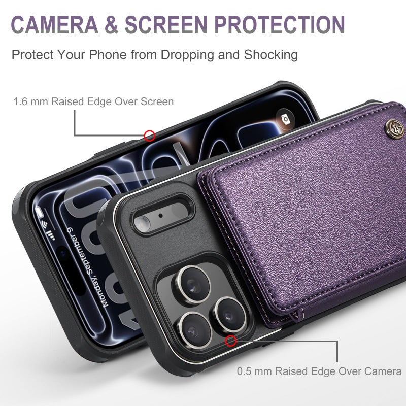 Vinich for iPhone 17 Pro Wallet Case with Card Holder, RFID Blocking Credit Slots Kickstand Shockproof Phone Cover Fit for iPhone 17 Pro 6.3" Purple - Image 2
