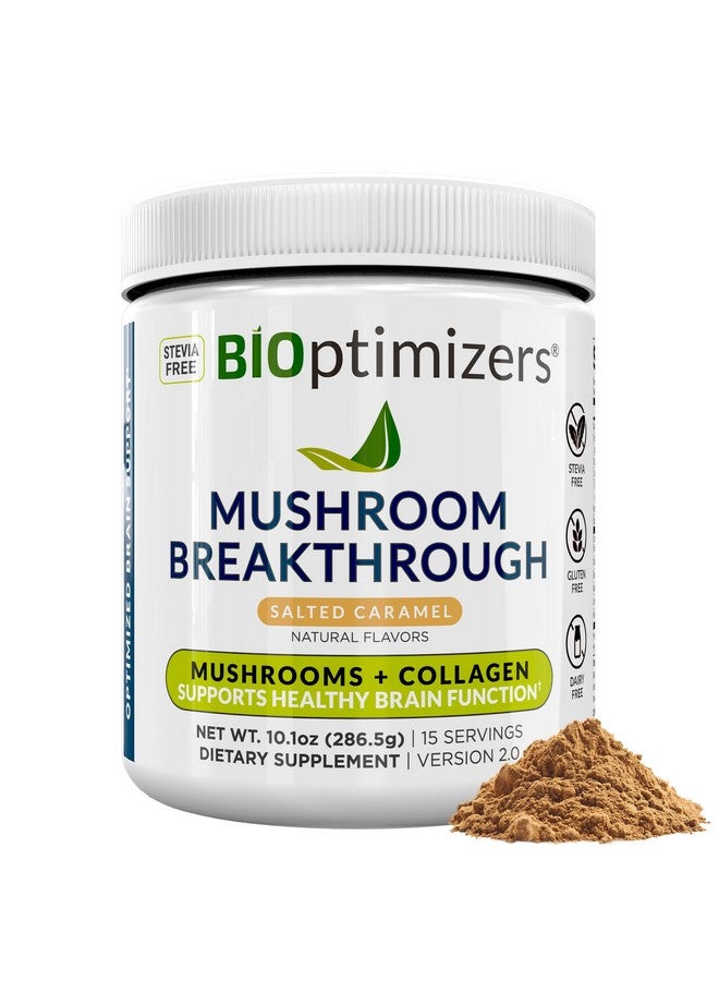 BIOptimizers Mushroom Coffee Alternative - Salted Caramel Drink - Lion’s Mane, Chaga, Reishi + Collagen Peptides for Focus, Energy & Gut Health - Adaptogenic Mushrooms & MCT Powder - 15 Servings - Image 1