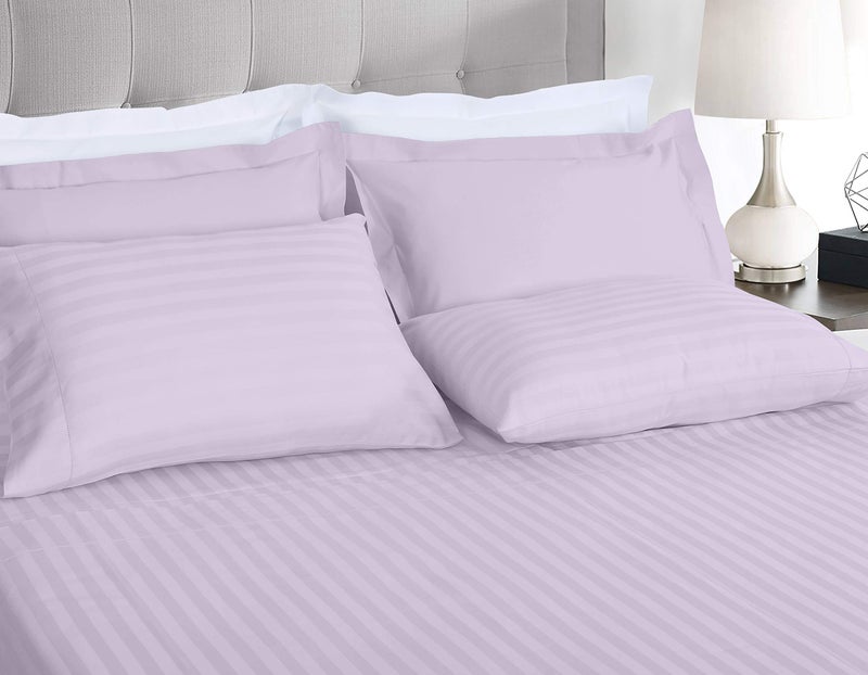 Threadmill Threadmill 500 Thread Count Twin-XL Size Damask Stripe  3 Pc Luxury Cotton Sheet Set  Breathable & Silky Soft Lilac Sheets with 15"" Elasticized Deep Pocket  1 Pillowcase & Free Tote Bag  - Image 2