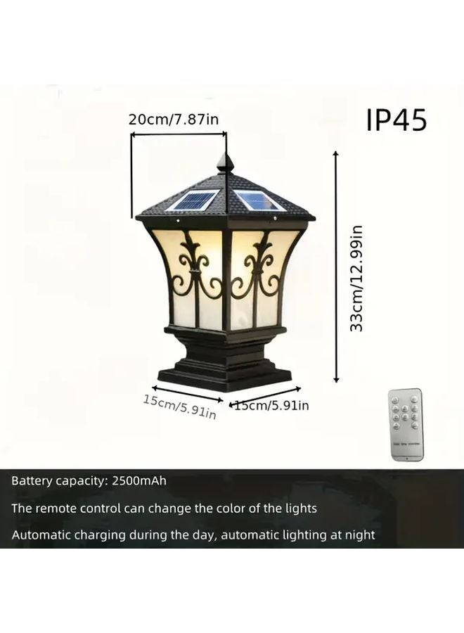 مصباح أعمدة الطاقة الشمسية الأسود LED للخارجي مقاوم للماء مع جهاز تحكم عن بعد لحديقة - Image 1