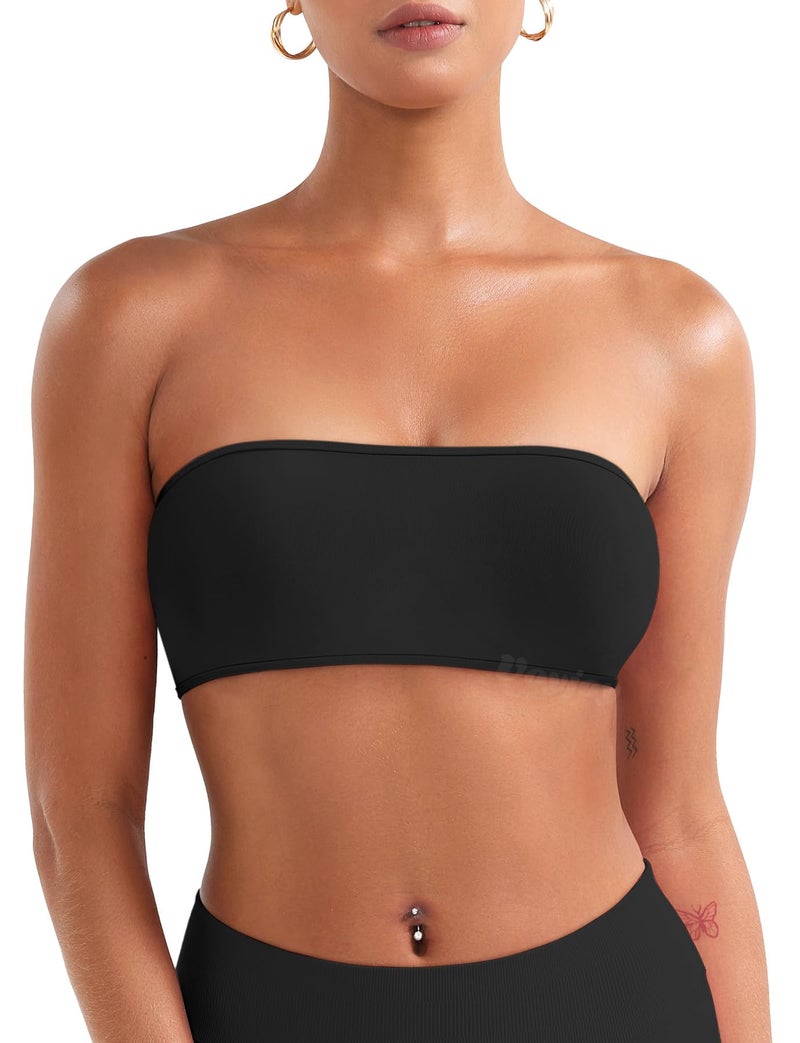 VOYJOY Impact Backless Bandeau Bra Workout Strapless Bandeau Basic Tank Top Adjustable Back Black - Image 1