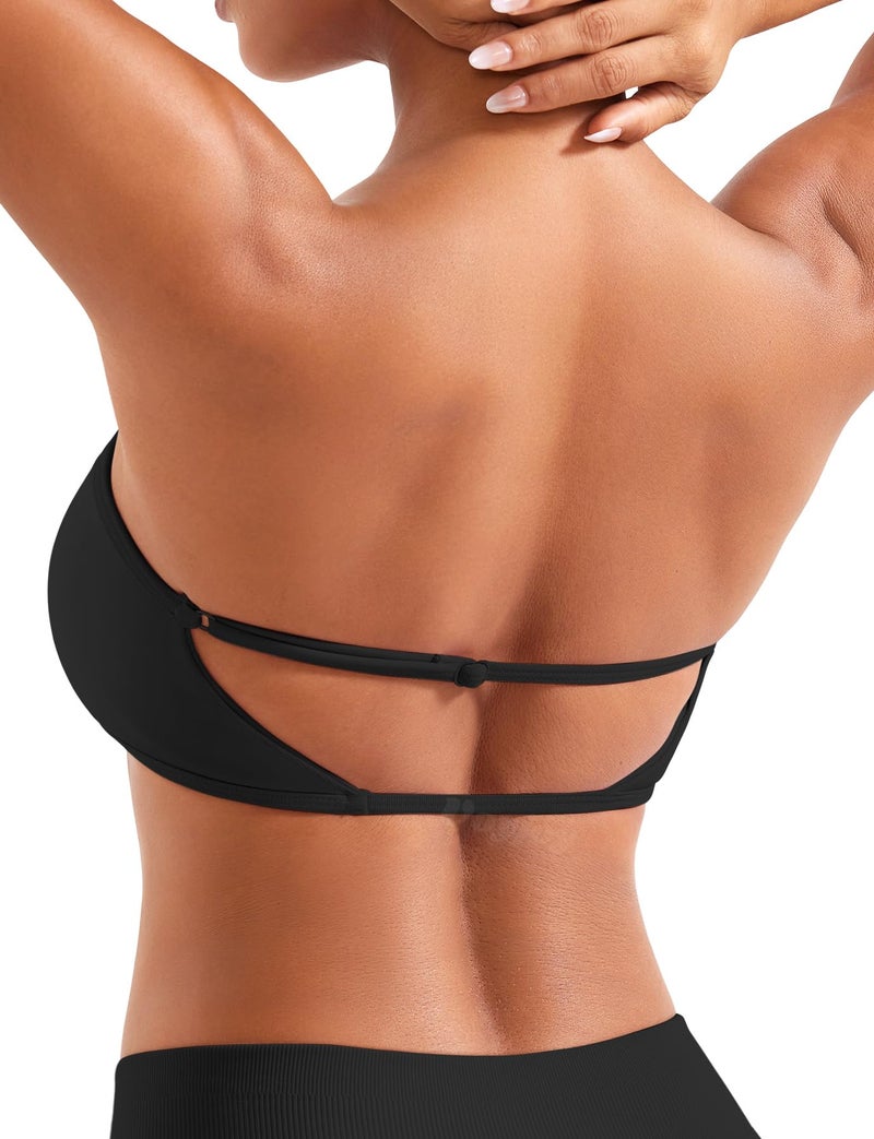 VOYJOY Impact Backless Bandeau Bra Workout Strapless Bandeau Basic Tank Top Adjustable Back Black - Image 2