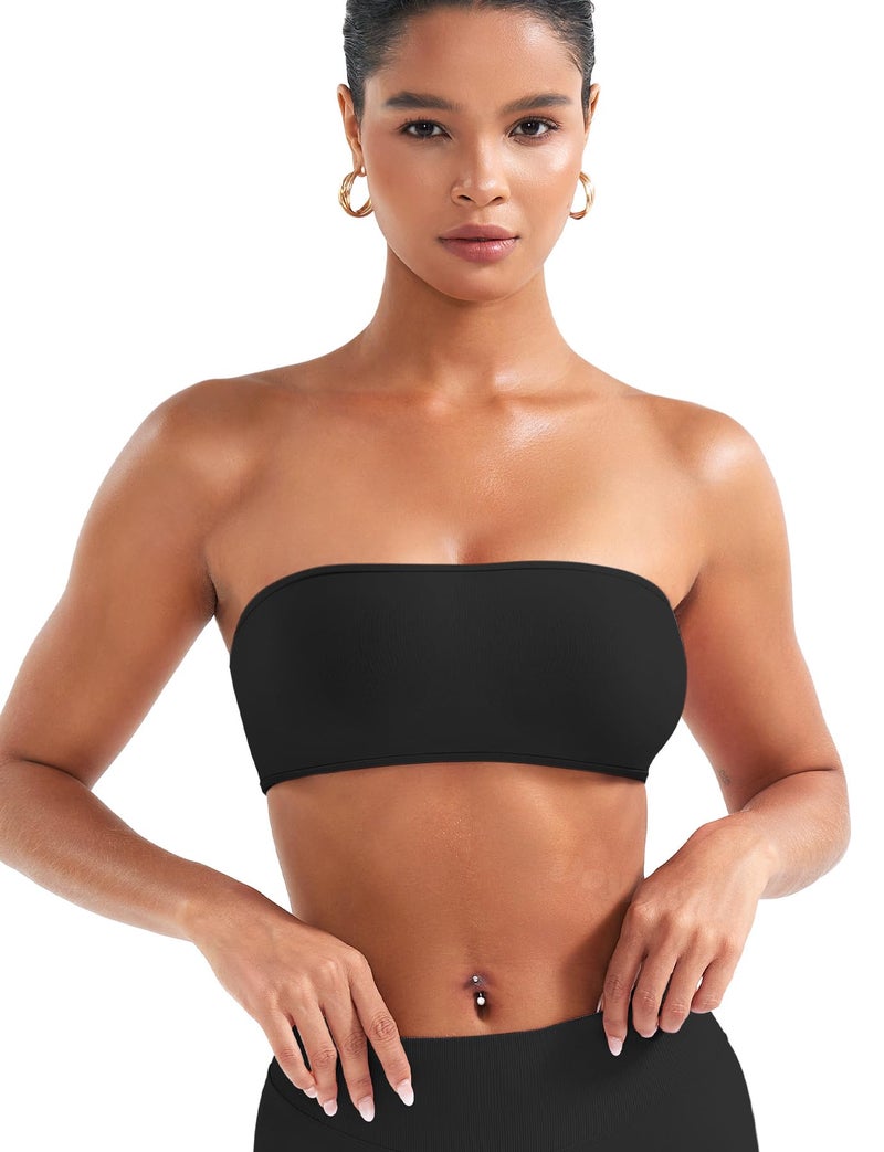 VOYJOY Impact Backless Bandeau Bra Workout Strapless Bandeau Basic Tank Top Adjustable Back Black - Image 3