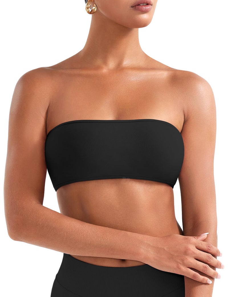 VOYJOY Impact Backless Bandeau Bra Workout Strapless Bandeau Basic Tank Top Adjustable Back Black - Image 5