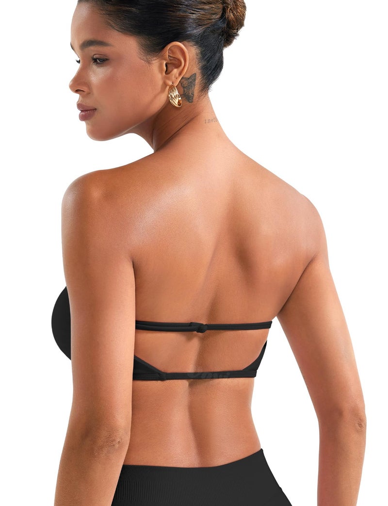 VOYJOY Impact Backless Bandeau Bra Workout Strapless Bandeau Basic Tank Top Adjustable Back Black - Image 4