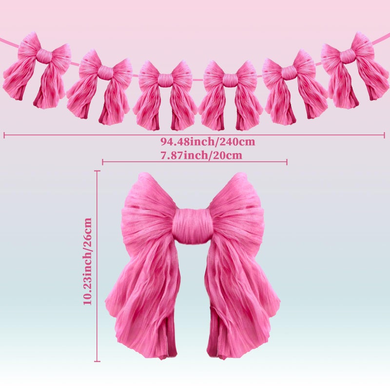 EONSUI 1 String of 6 Hot Pink Bows Garland Banner Decoration, Adjustable Pre-Strung Ornaments for Birthday, Bachelorette Party, Bridal Shower, Wedding, Engagement, Baby Shower, Graduation Decor, Anniversary - Image 2