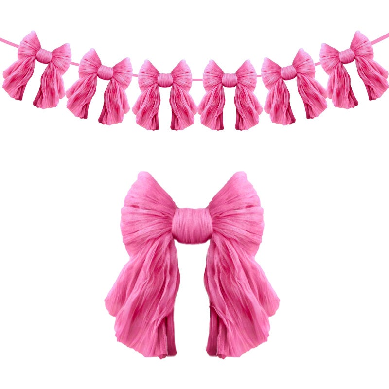 EONSUI 1 String of 6 Hot Pink Bows Garland Banner Decoration, Adjustable Pre-Strung Ornaments for Birthday, Bachelorette Party, Bridal Shower, Wedding, Engagement, Baby Shower, Graduation Decor, Anniversary - Image 1