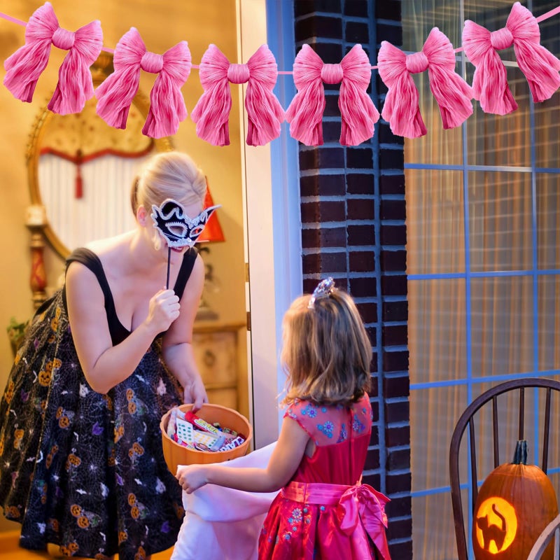EONSUI 1 String of 6 Hot Pink Bows Garland Banner Decoration, Adjustable Pre-Strung Ornaments for Birthday, Bachelorette Party, Bridal Shower, Wedding, Engagement, Baby Shower, Graduation Decor, Anniversary - Image 3