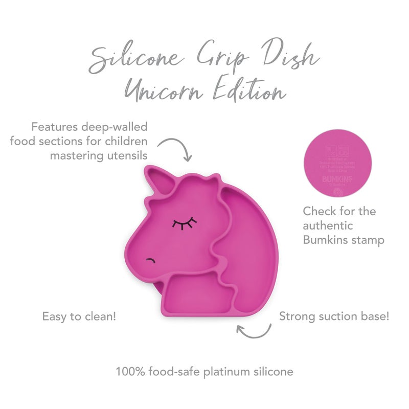 Bumkins Toddler and Baby Suction Plate, Silicone Divided Grip Dish, Babies and Kids, Baby Led Weaning, Children Feeding Supplies, Non Skid Sticky Bottom, Platinum Silicone, Ages 6 Months Up, Unicorn - Image 5