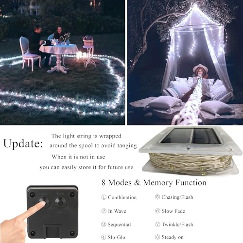 Joomer Solar Fairy Lights, 2-Pack Total 80FT 240LED Solar String Lights Outdoor Waterproof 8 Lighting Modes for Patio Fence Party Garden Yard Home Holiday Tree Outdoor Decoration (White) - Image 3