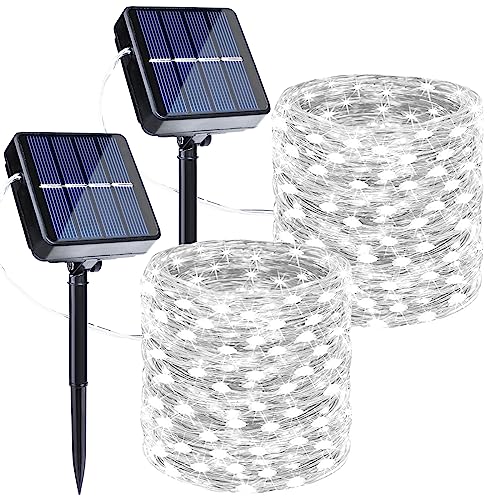 Joomer Solar Fairy Lights, 2-Pack Total 80FT 240LED Solar String Lights Outdoor Waterproof 8 Lighting Modes for Patio Fence Party Garden Yard Home Holiday Tree Outdoor Decoration (White) - Image 1