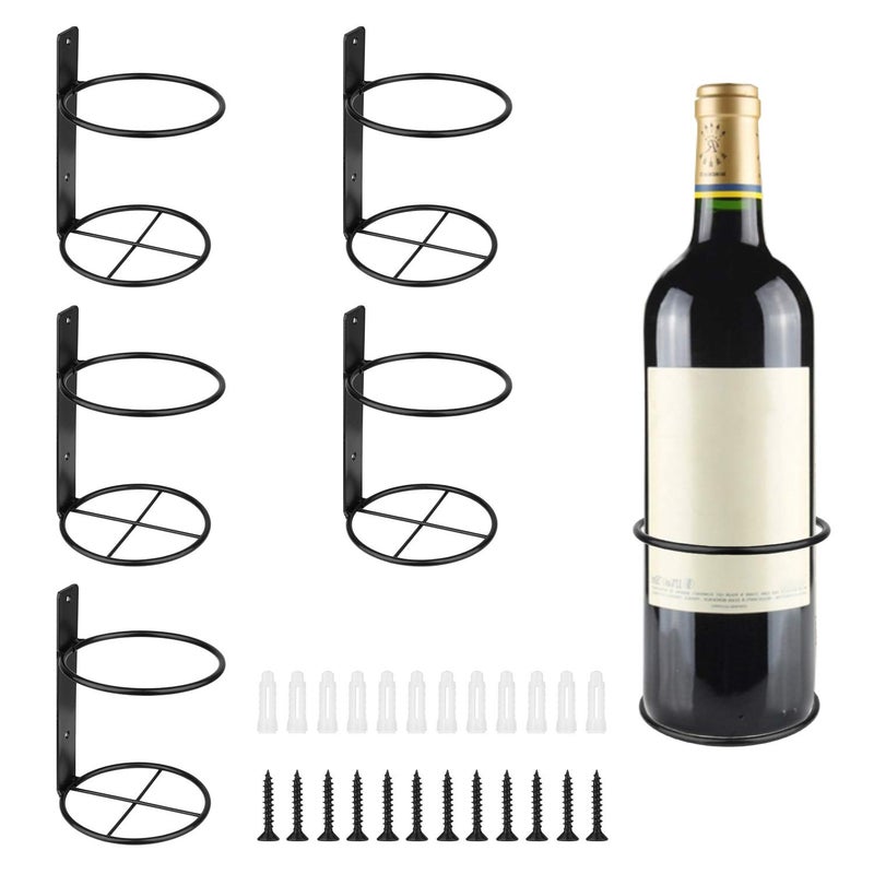 Yimerlen 6 Pcs Spiral Wall Mounted Wine Rack, Metal Bottle Display Holder for Storage and Theme Decor (Upward Style) Black - Image 1