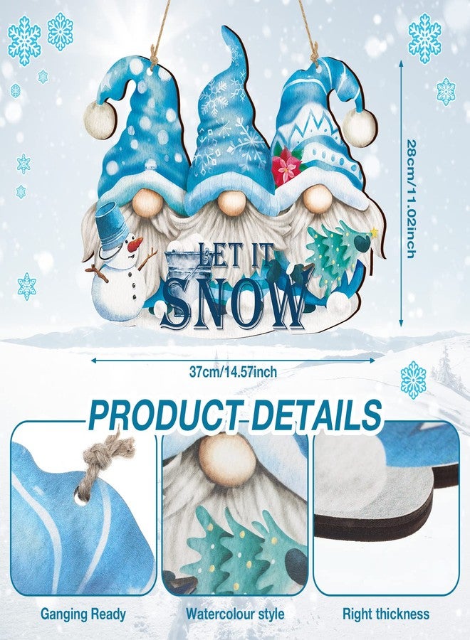Glenmal Let It Snow Door Decor Gnomes Hanging Door Sign Blue Winter Sign Christmas Wooden Wall Decor Christmas Snowman Decoration for Party Welcome Indoor Outdoor Home - Image 3