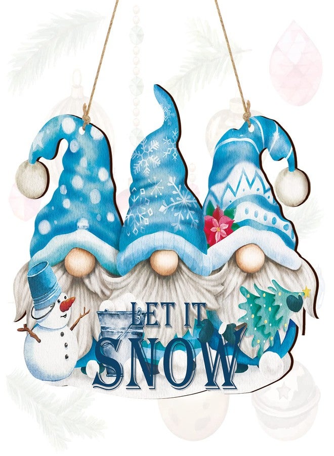 Glenmal Let It Snow Door Decor Gnomes Hanging Door Sign Blue Winter Sign Christmas Wooden Wall Decor Christmas Snowman Decoration for Party Welcome Indoor Outdoor Home - Image 1